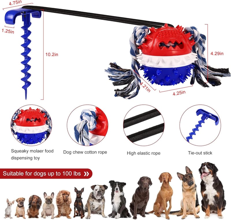 Interactive Tug-of-War Dog Chew Toy with Squeaky Ball and Stake
