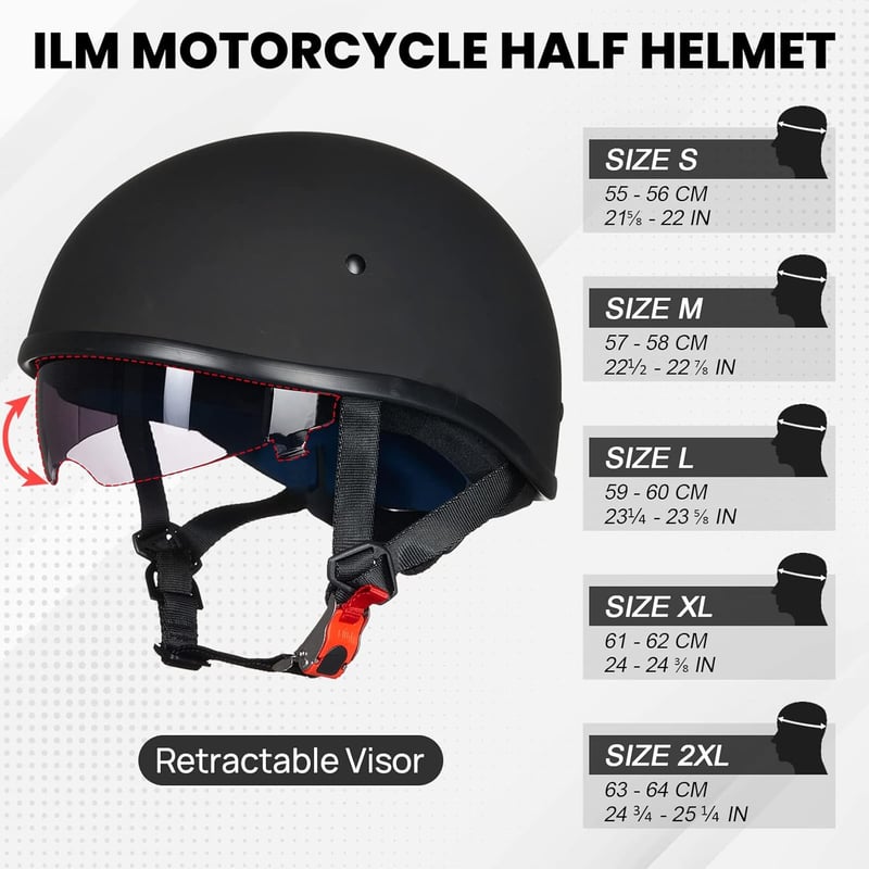 DOT Approved Matte Black Half Helmet for Motorcycle Cruiser - Medium