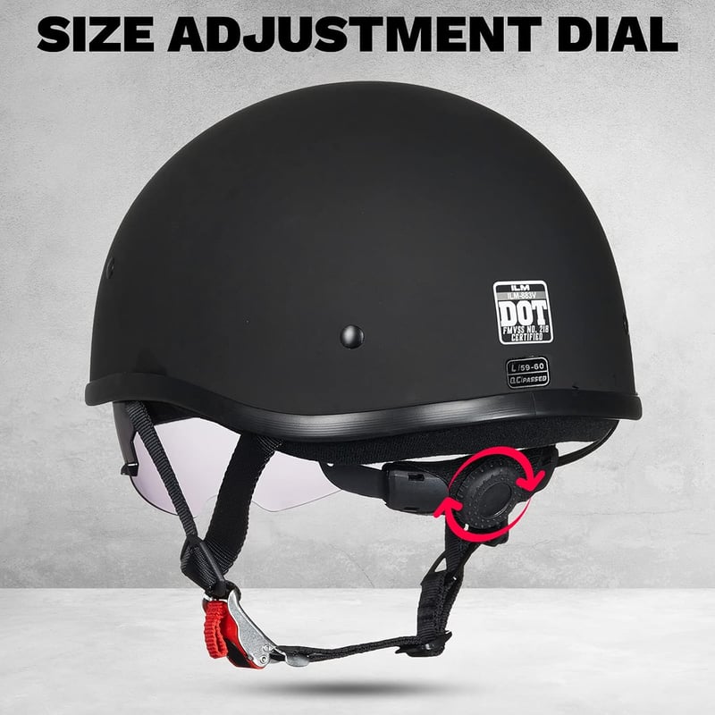 DOT Approved Matte Black Half Helmet for Motorcycle Cruiser - Medium
