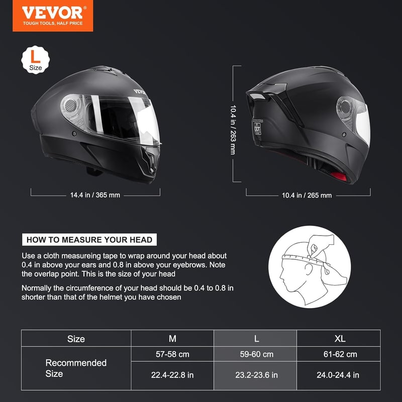 VEVOR DOT Approved Full Face Motorcycle Helmet with Dual Visor