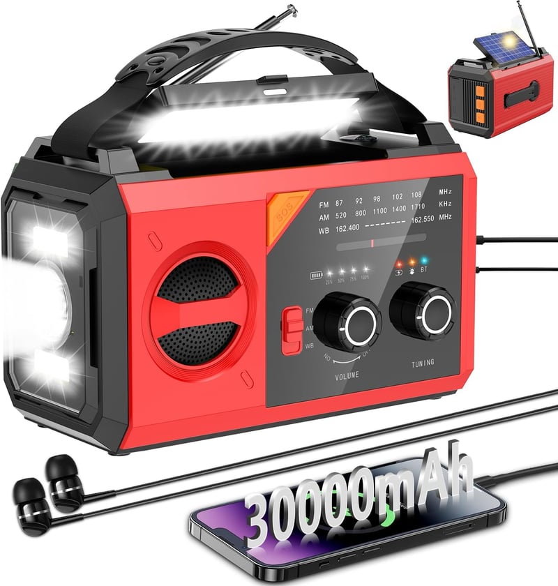 Emergency Weather Radio 30000mAh with Flashlight & Phone Charger