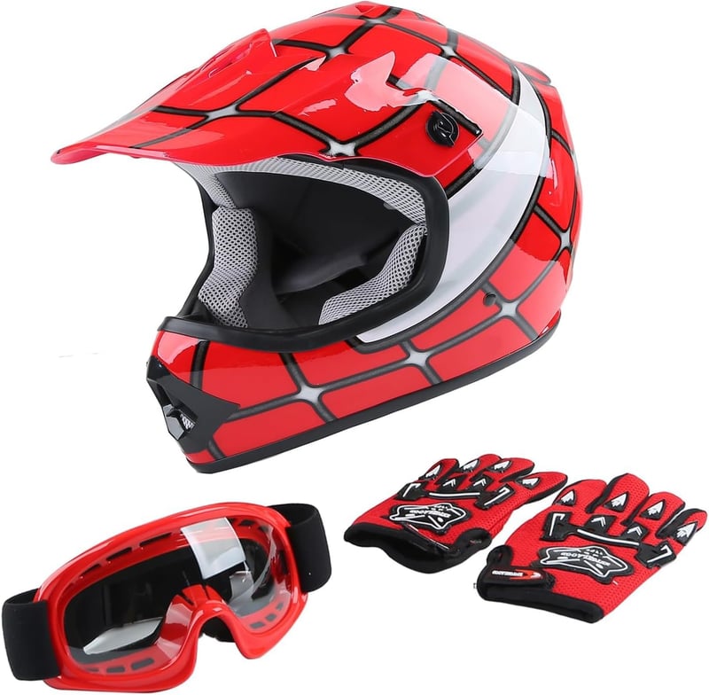 Youth Full Face Motocross Helmet - Red Spider, Large Size
