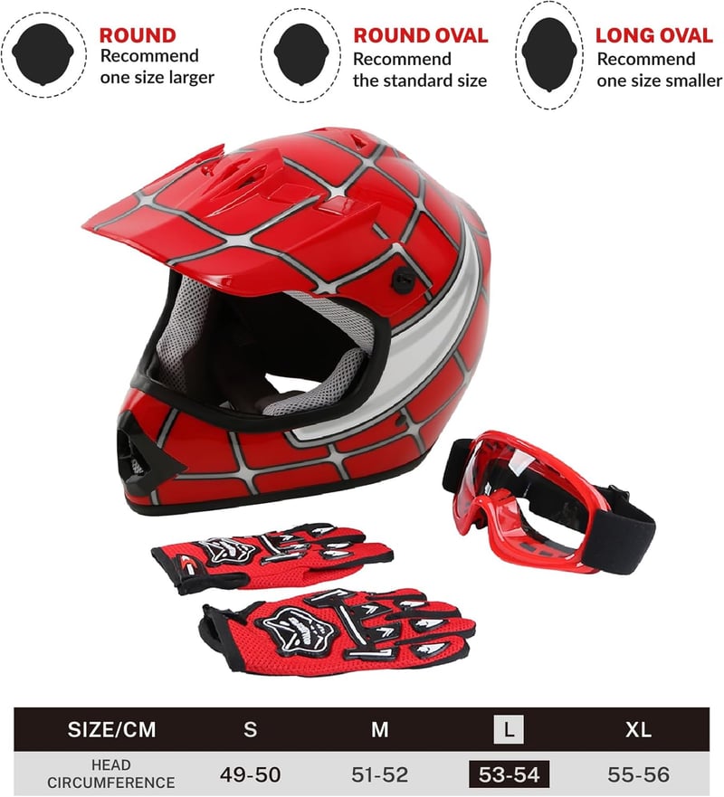 Youth Full Face Motocross Helmet - Red Spider, Large Size