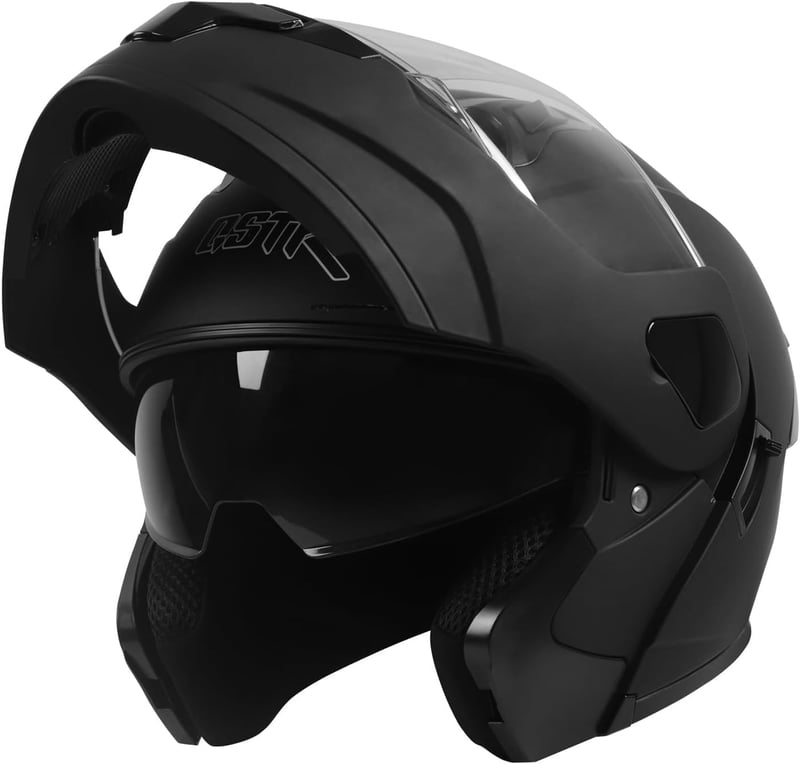 Modular Flip-Up Dual Visor Motorcycle Helmet - Black, Large