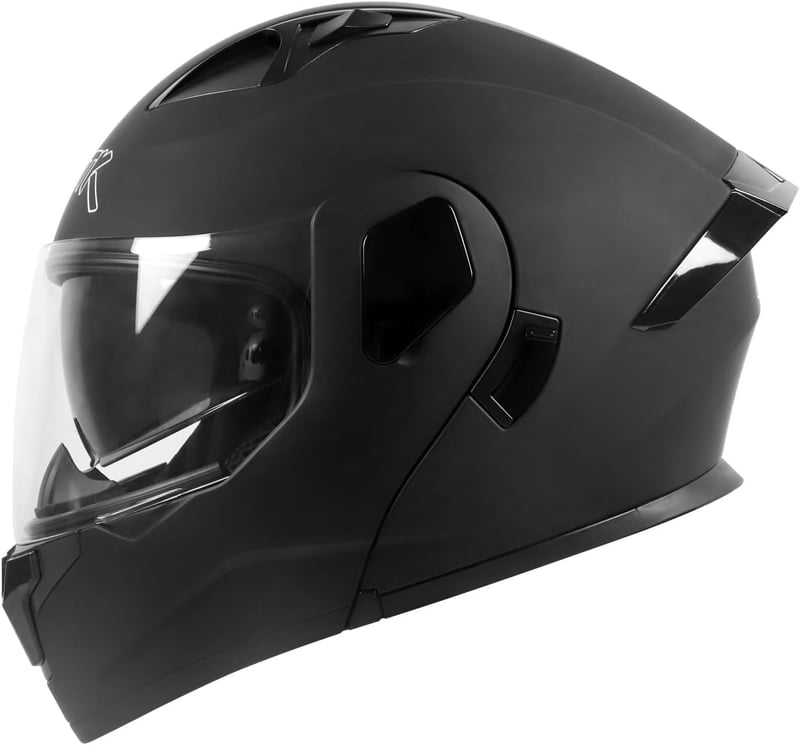Modular Flip-Up Dual Visor Motorcycle Helmet - Black, Large