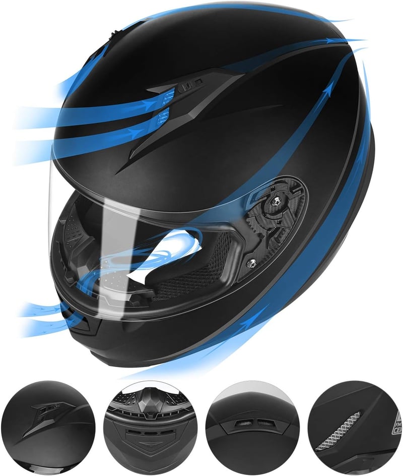DOT Approved Matte Black Full Face Motorcycle Helmet - Large