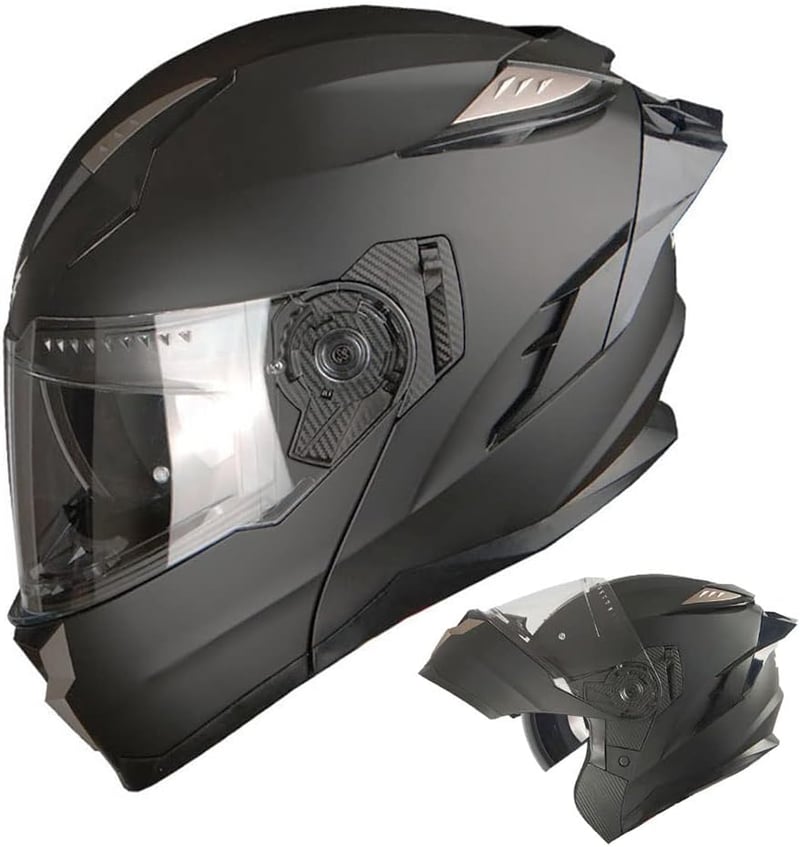 Modular Full Face Motorcycle Helmet with Dual Visor - Matt Black