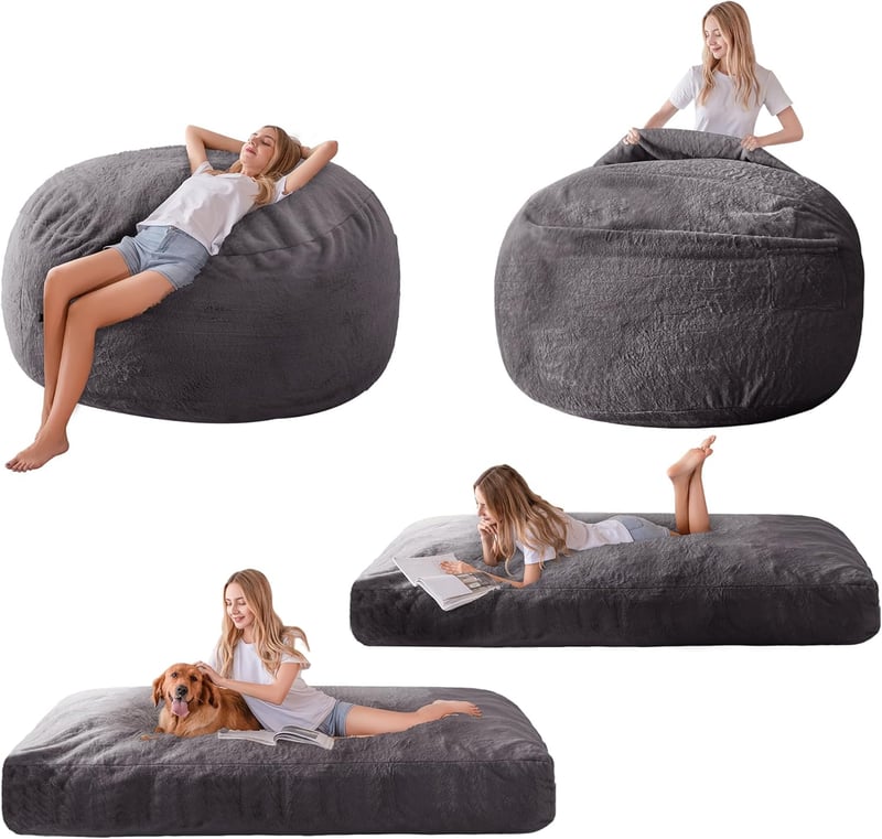 Convertible Giant Bean Bag Chair Bed for Adults - Machine Washable