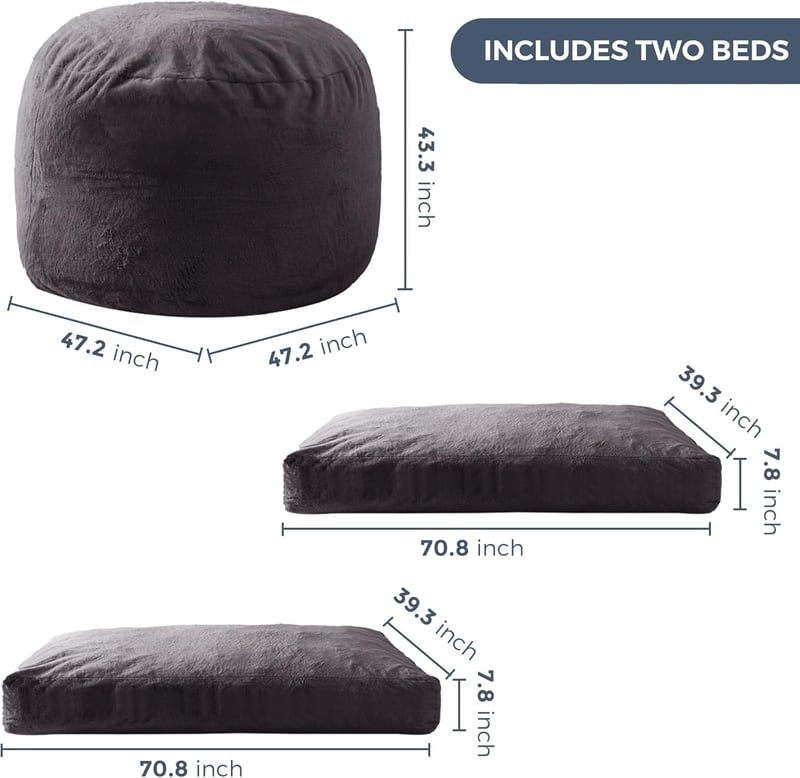 Convertible Giant Bean Bag Chair Bed for Adults - Machine Washable