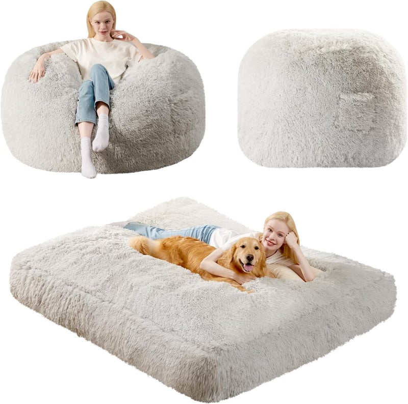 Large Light Gray Bean Bag Bed Sofa Chair for Adults