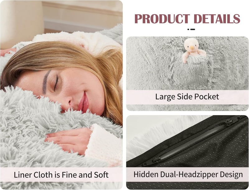 Large Light Gray Bean Bag Bed Sofa Chair for Adults