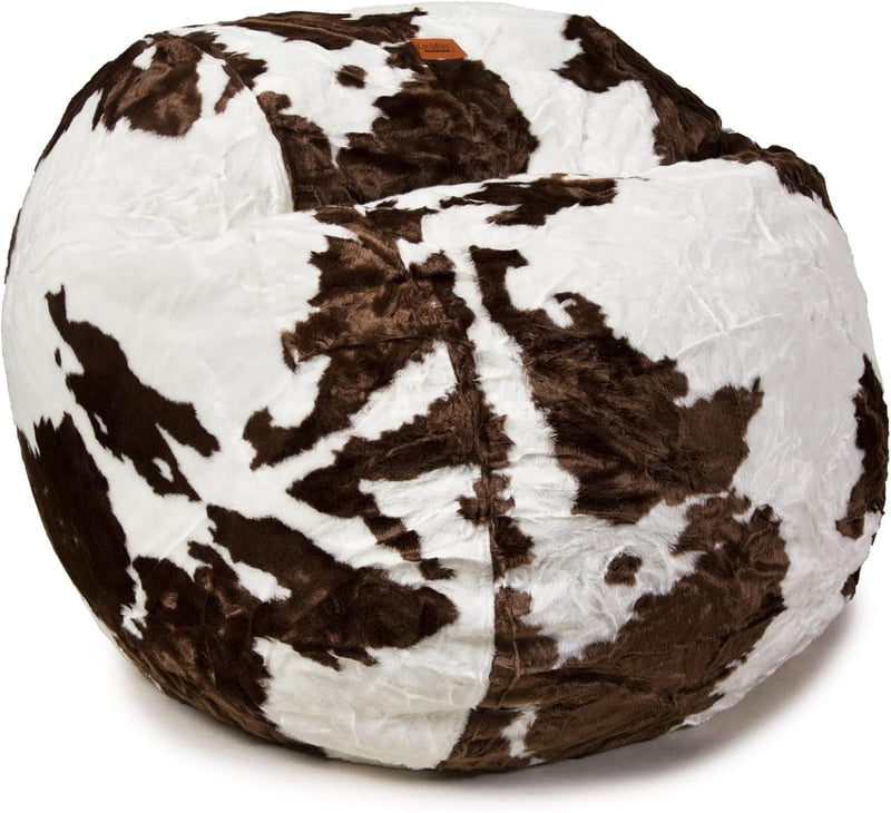 Faux Fur Queen Bean Bag Chair & Bed - Washable, Cow Print