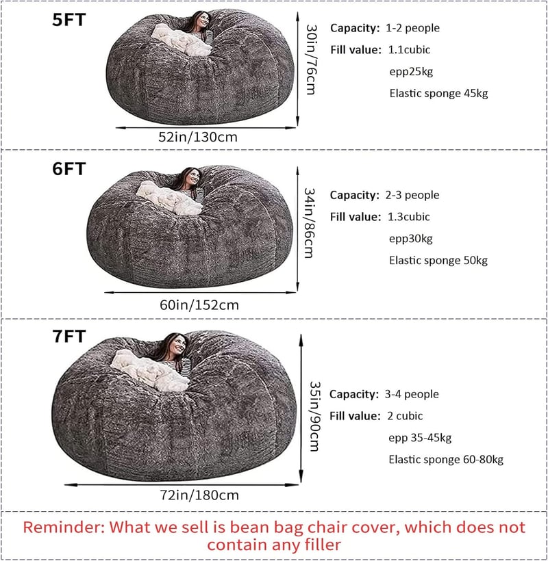Giant Foam-Filled Bean Bag Chair for Adults - Machine Washable, Gray