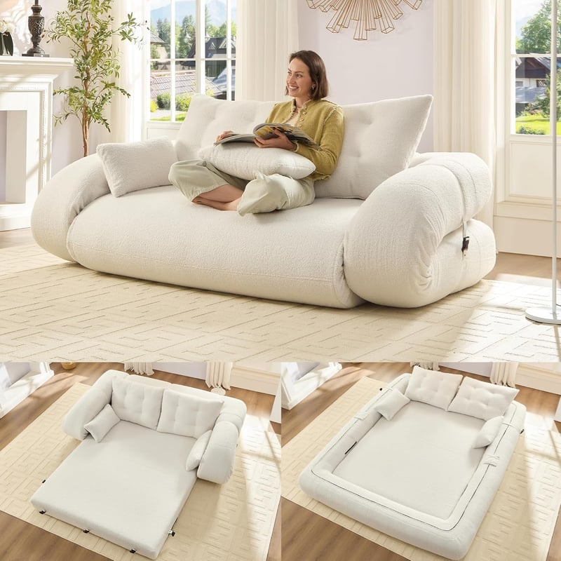 Beige 3-in-1 King Foldable Sofa Bed for Living Room