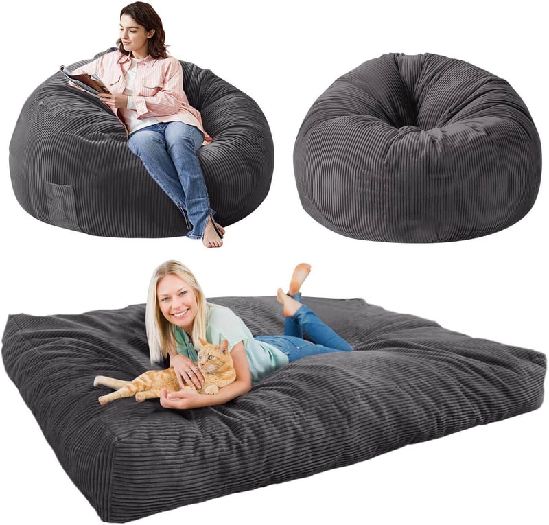 Queen Size Convertible Bean Bag Chair with Washable Covers