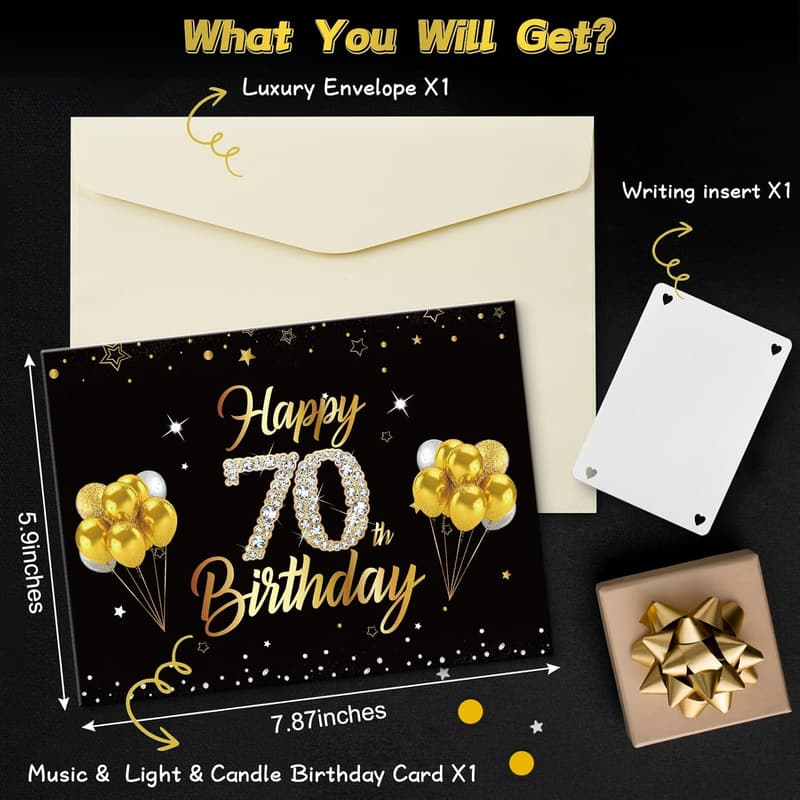 70th Birthday Pop-Up Card with Music & Cake