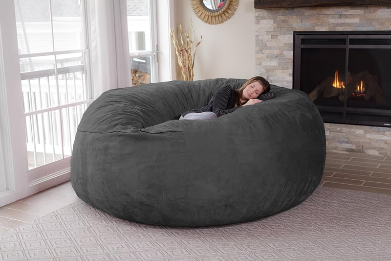 Giant 8' Memory Foam Bean Bag Chair with Soft Cover - Charcoal