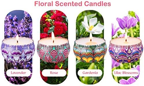 Lavender Rose Scented Candle Set - Natural Soy Wax, 4 Pack