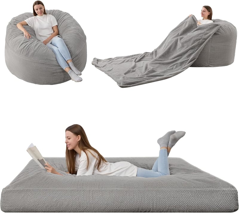 Giant Chenille Bean Bag Chair for Adults and Couples (Grey)