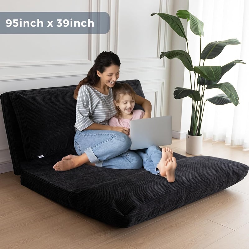 Black Extra Thick Bean Bag Sofa Bed for Adults, 39x95 Inch