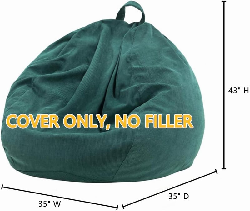 Large Washable Bean Bag Chair Cover for Adults & Kids - Dark Green