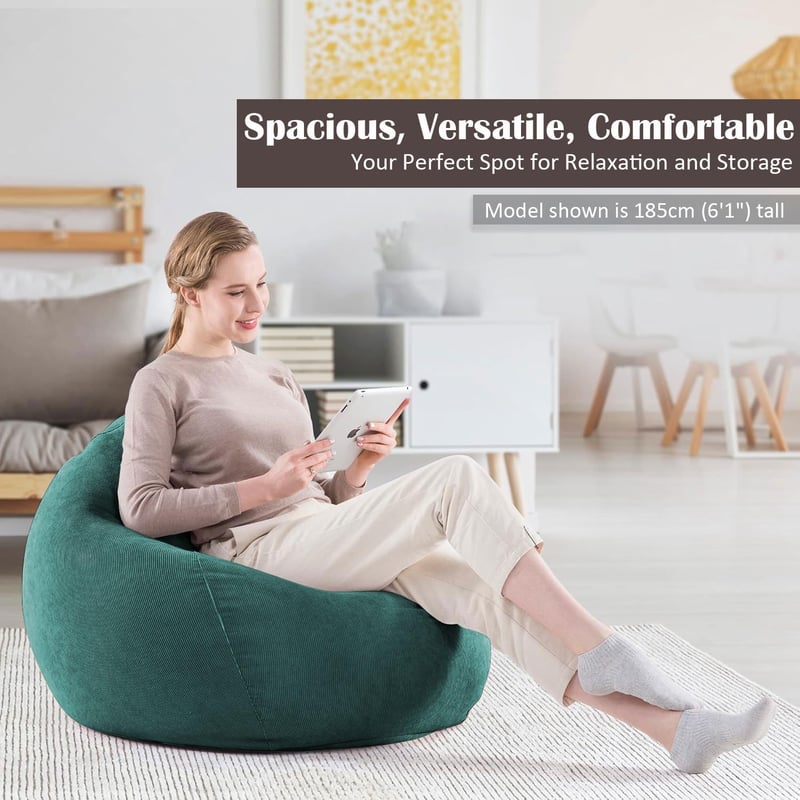 Large Washable Bean Bag Chair Cover for Adults & Kids - Dark Green