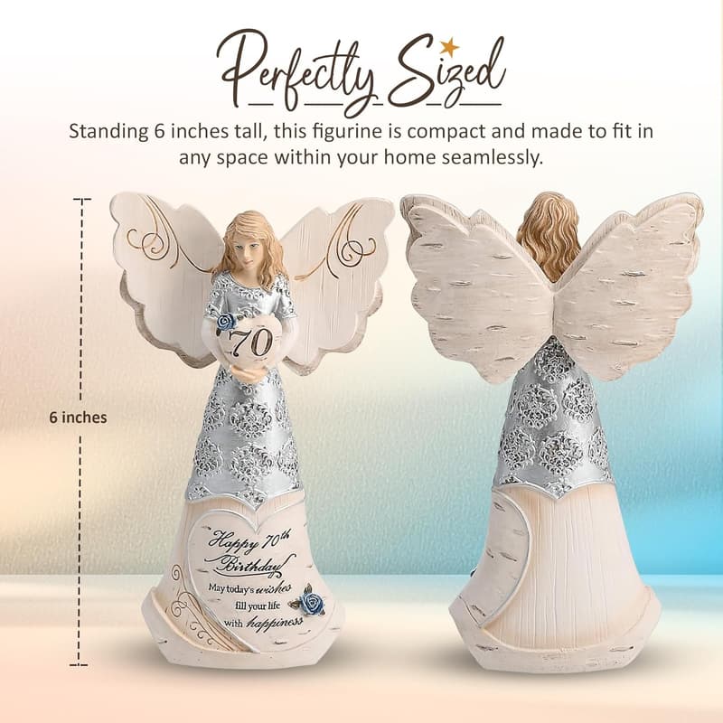 70th Birthday Polyresin Angel Figurine - Silver Keepsake Gift