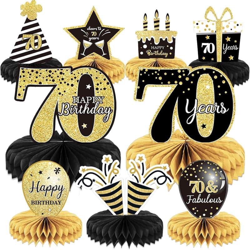 70th Birthday Decorations - 9-Piece Honeycomb Centerpieces
