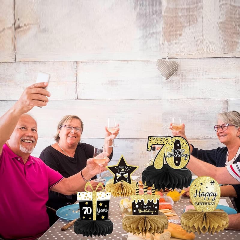 70th Birthday Decorations - 9-Piece Honeycomb Centerpieces