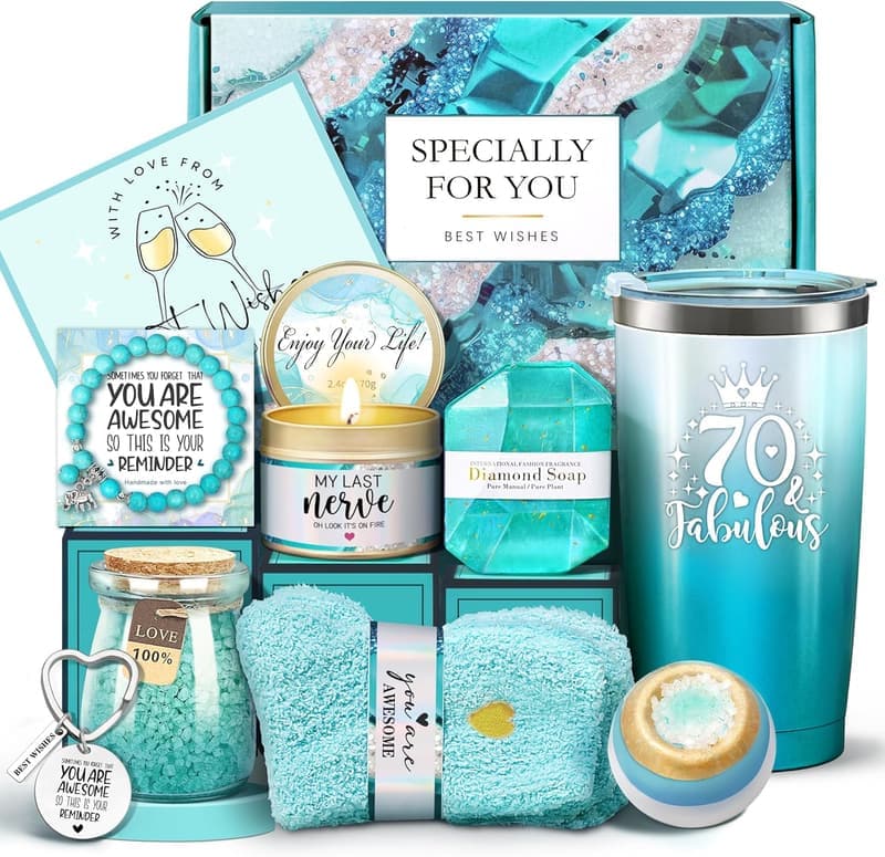 70th Birthday Fabulous Tumbler Gift Basket for Women