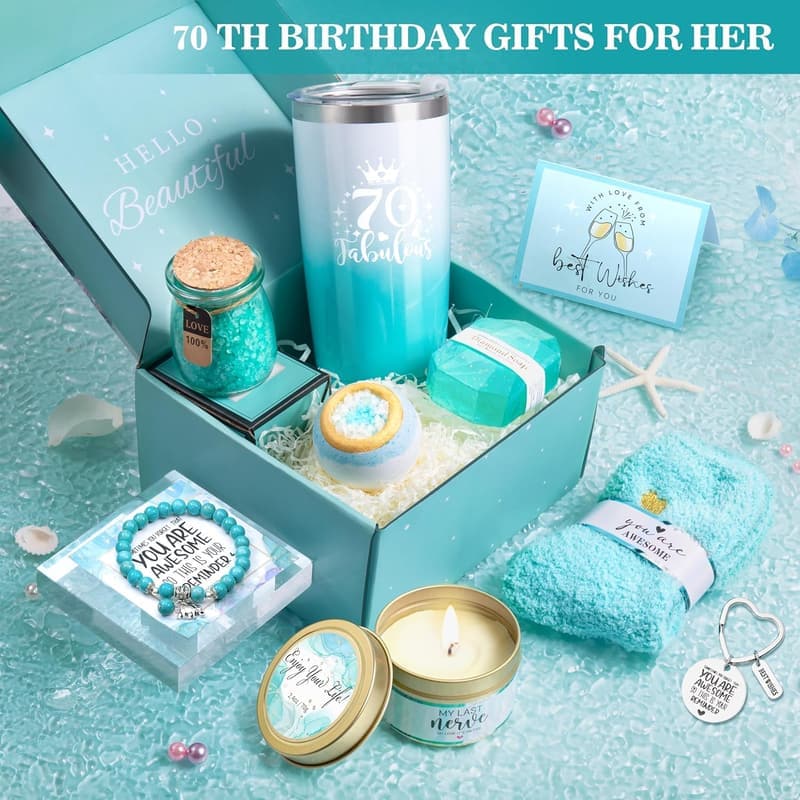 70th Birthday Fabulous Tumbler Gift Basket for Women