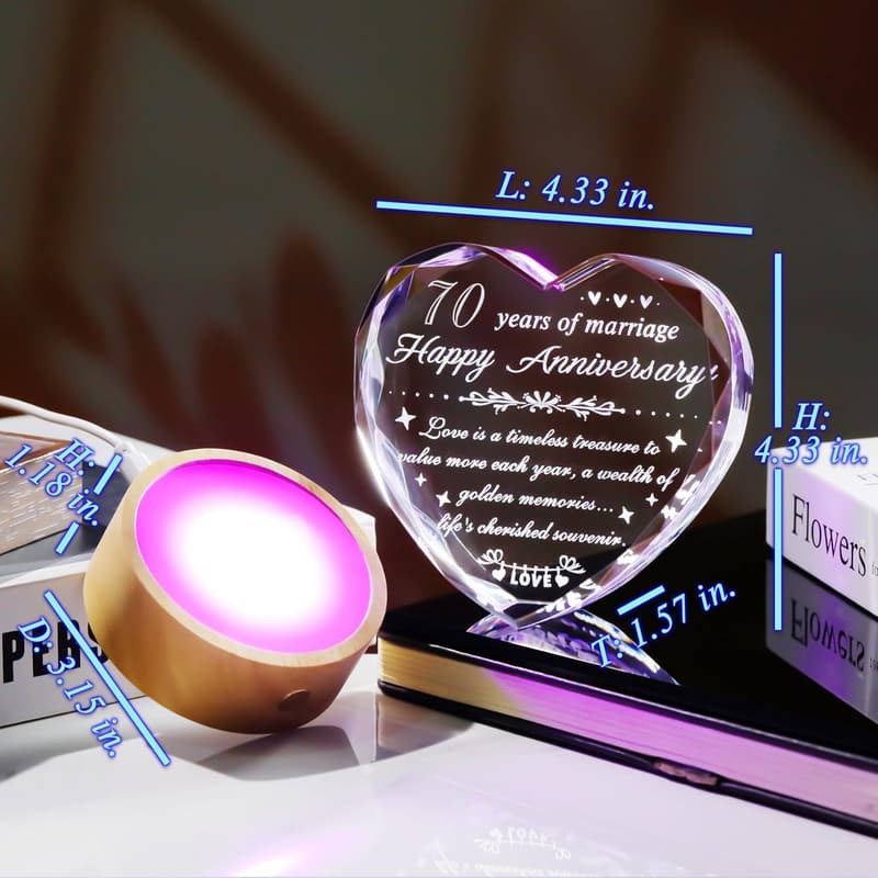 70th Anniversary Crystal Keepsake for Parents & Grandparents