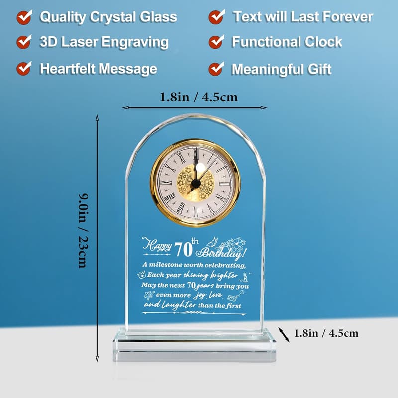 70th Birthday Quartz Clock with Crystal Roman Numerals