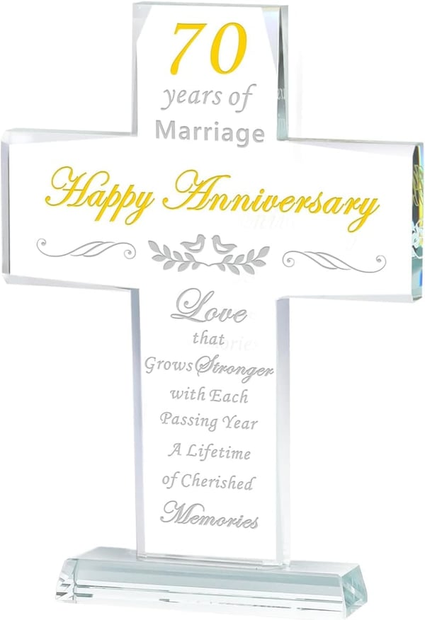 70th Anniversary Crystal Keepsake Cross for Couples