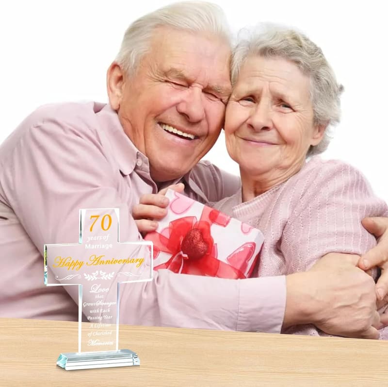 70th Anniversary Crystal Keepsake Cross for Couples