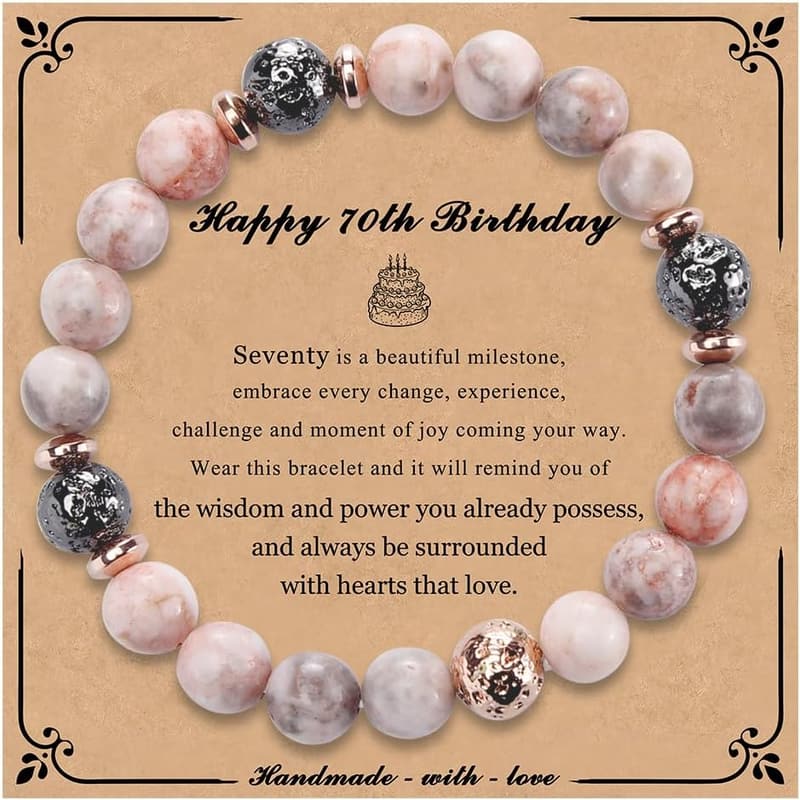 70th Birthday Natural Stone Bead Bracelet for Her