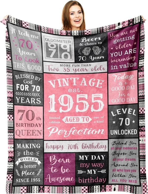 70th Birthday Blanket for Women - 1955 Design, 50