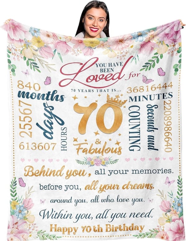 70th Birthday Blanket Gift for Women, 60” x 50”