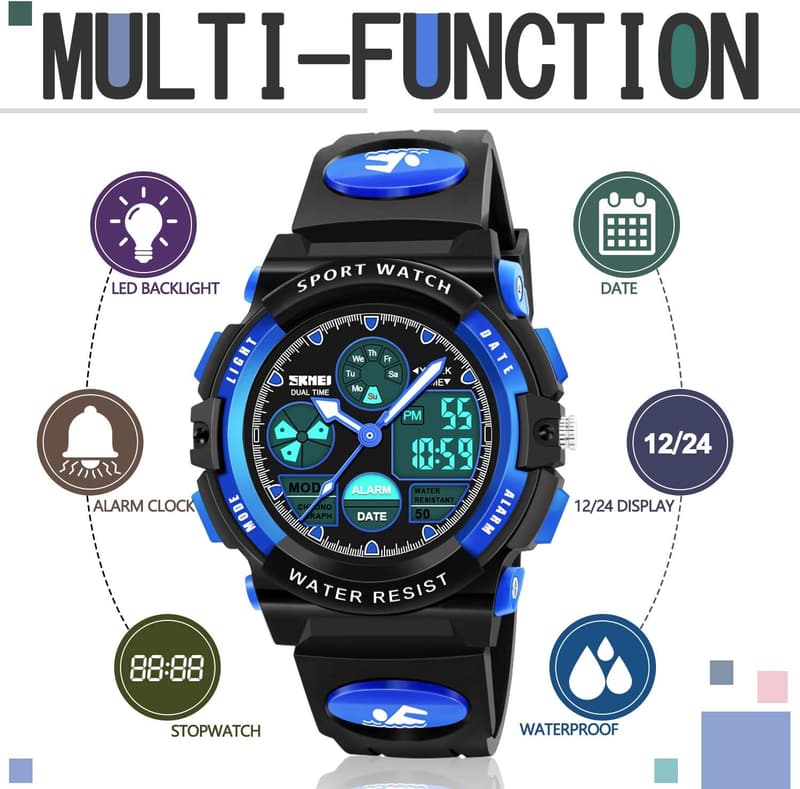 Kids' Waterproof LED Multi-Function Watch