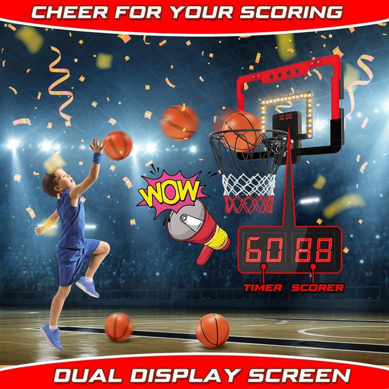 Indoor Basketball Hoop for Kids with LED Scoreboard