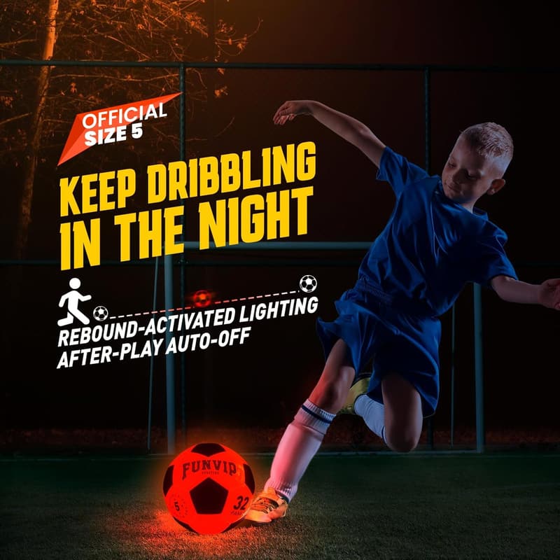 Glow-in-the-Dark LED Soccer Ball for Kids Ages 8-12