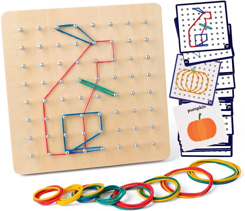 STEM Geoboard Puzzle Set with 30 Pattern Cards for Kids