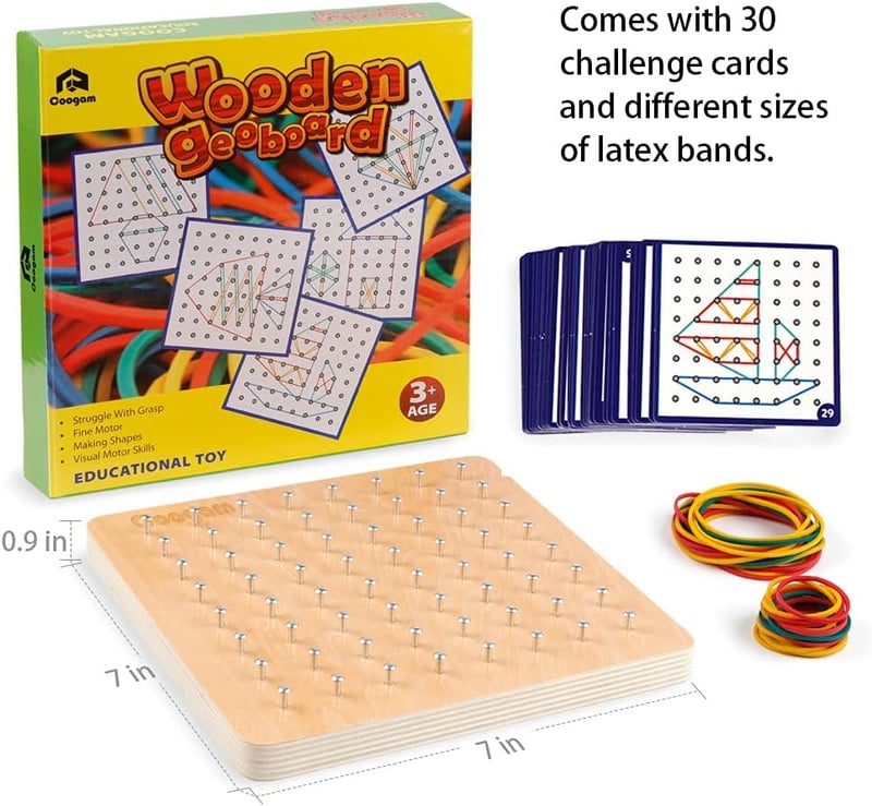 STEM Geoboard Puzzle Set with 30 Pattern Cards for Kids