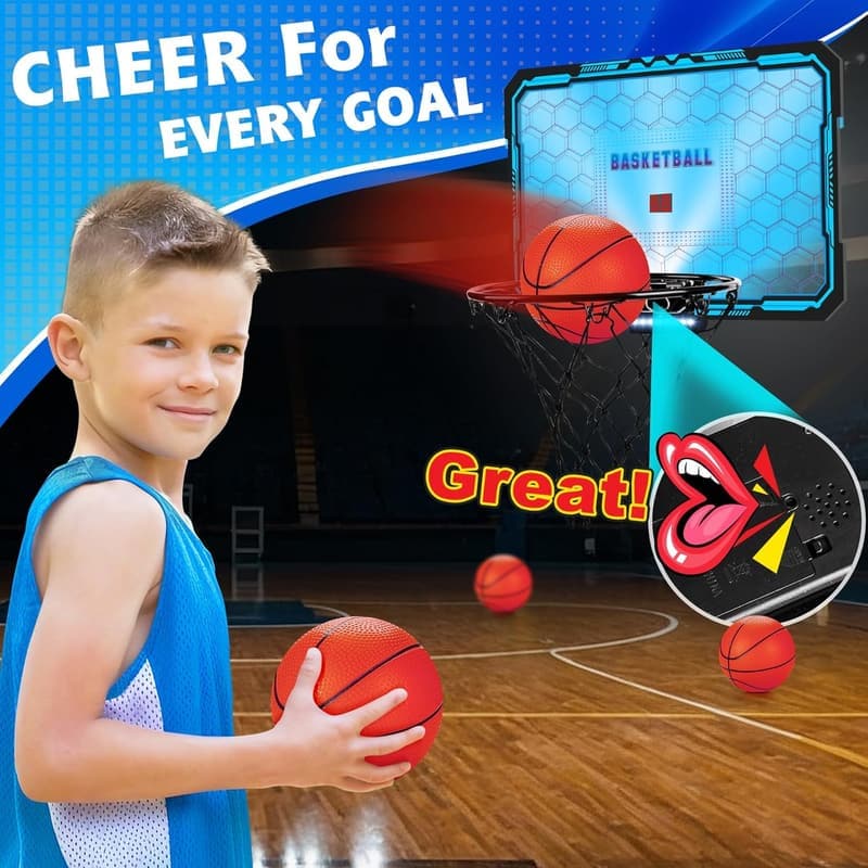 Indoor Mini Basketball Hoop with LED Lights for Boys 8-12