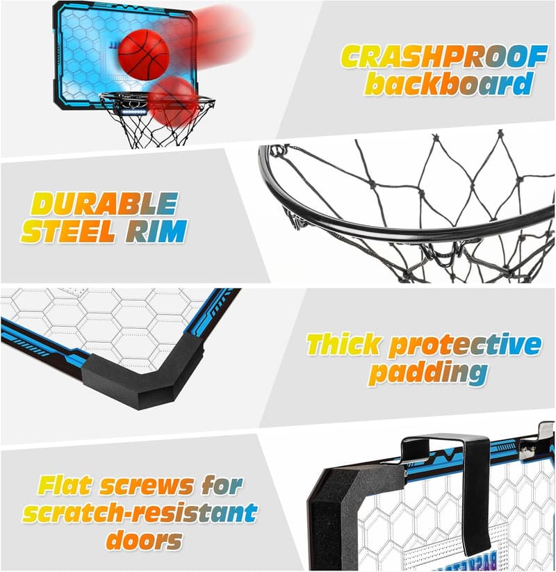 Indoor Mini Basketball Hoop with LED Lights for Boys 8-12