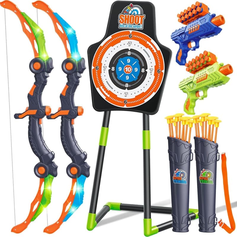 LED Light-Up Bow and Arrow Set for Kids' Birthdays, 2-Pack