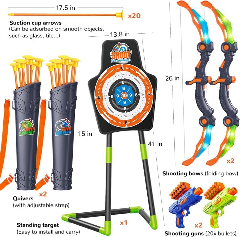 LED Light-Up Bow and Arrow Set for Kids' Birthdays, 2-Pack