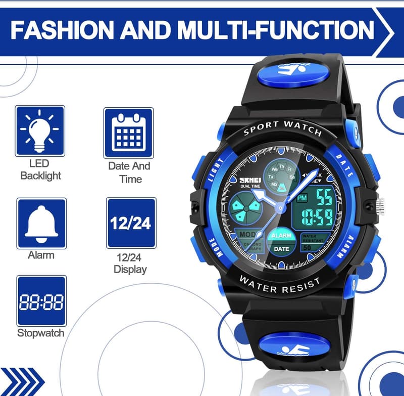LED Waterproof Sports Watches for Kids - Great Gift for Boys