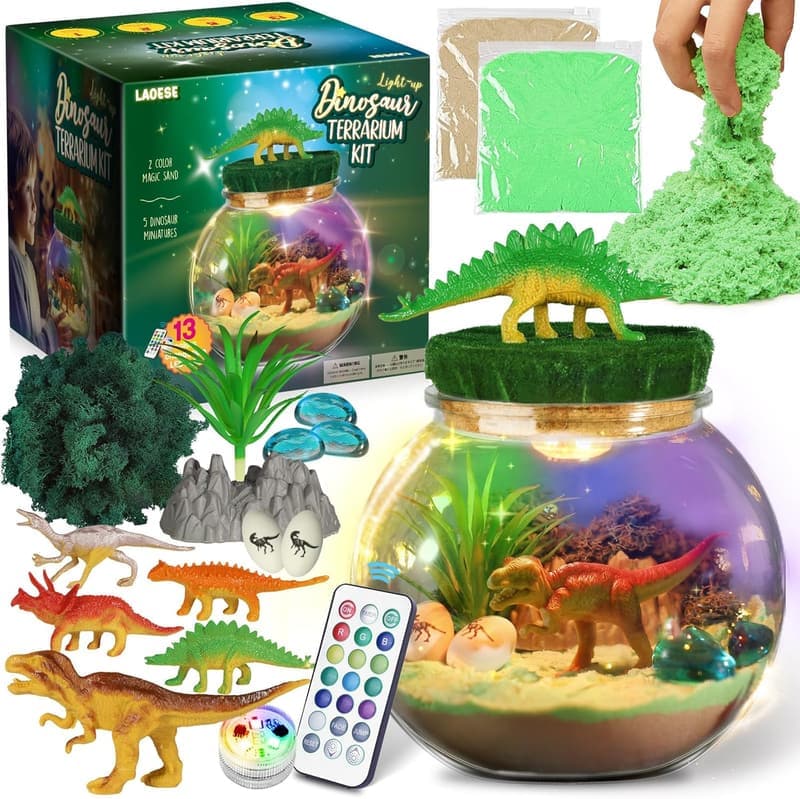 Dinosaur Terrarium Kit with DIY Moon Lamp - Birthday Gift for Kids