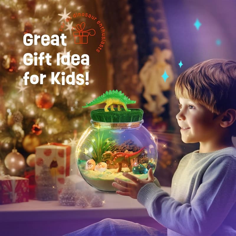 Dinosaur Terrarium Kit with DIY Moon Lamp - Birthday Gift for Kids